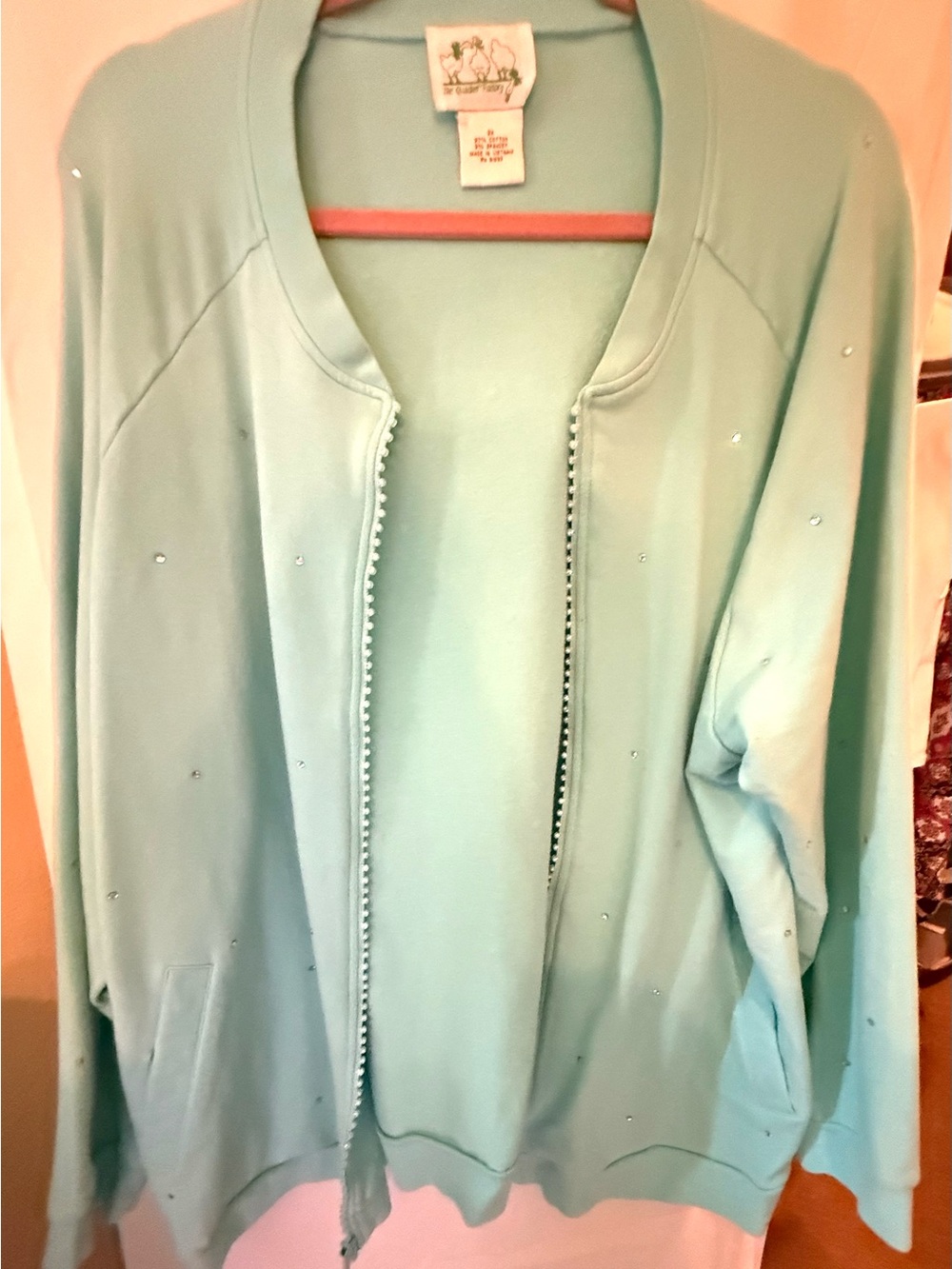 Quacker Factory Aqua Zip-Front Cardigan with Subtle Embellishment & shorts